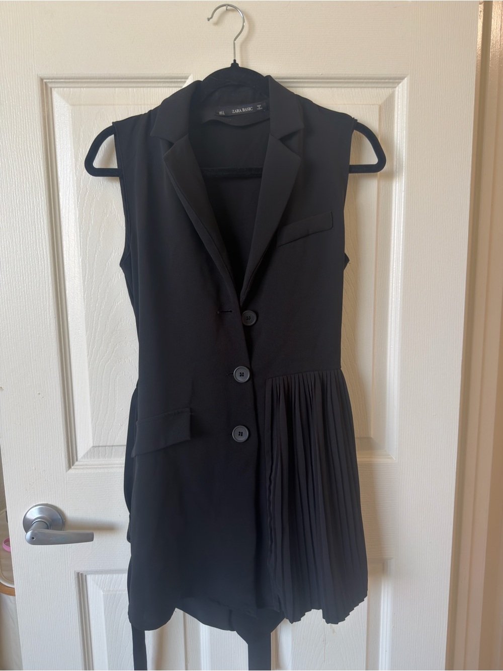 Zara Black Sleeveless Pleated Panel Blazer Dress